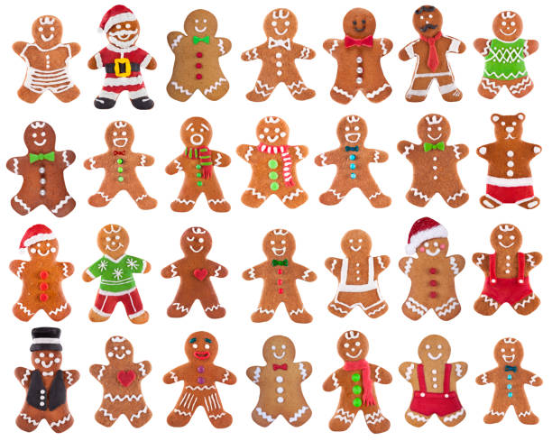 Collection of various gingerbread men on a white background