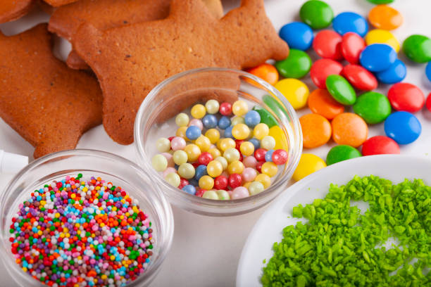 istock Supplies for preparing Christmas cookies decoration on a white table 1286027400