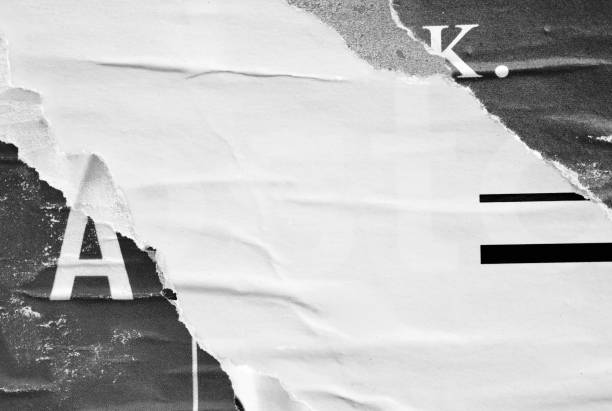 istock Old ripped torn paper crumpled creased posters grunge textures backdrop surface backgrounds placard Black and White 1286029590