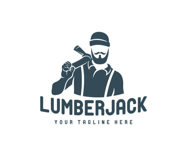 Man with an ax, lumberjack with a beard and mustache, in a knitted hat, design. Logger, woodsman, lumberman and hipster, vector design and illustration