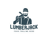 istock Man with an ax, lumberjack with a beard and mustache, in a knitted hat, design. Logger, woodsman, lumberman and hipster, vector design and illustration 1286029681
