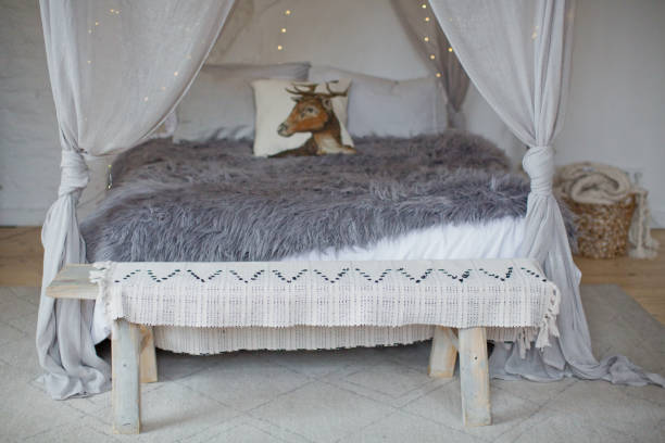 istock Christmas bedroom canopy with lights 1286030489