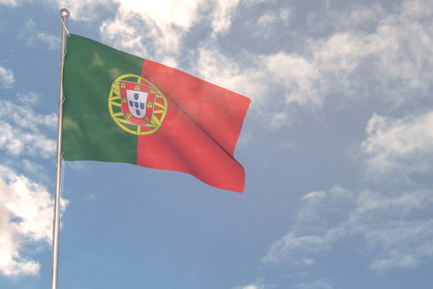 Closeup of Ruffled Portugal Flag, Portugal Flag Blowing in Wind