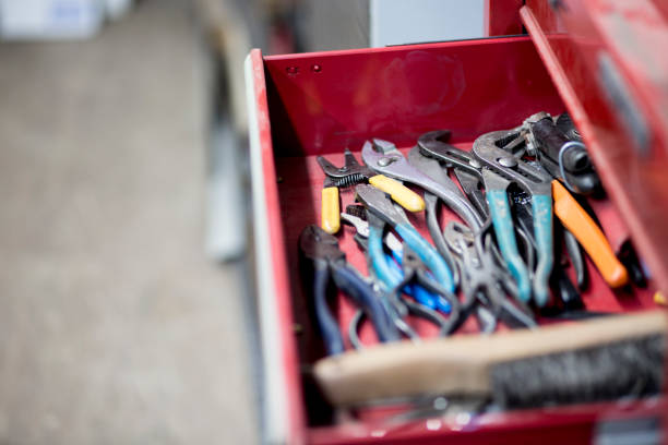 istock Open drawer of tools in real life workshop. 1286036646
