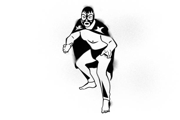 illustrazioni stock, clip art, cartoni animati e icone di tendenza di stencil art wrestling - wrestling mask