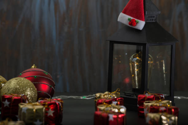 istock red and gold christmas balls. dark rustic background and space for text 1286054903