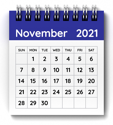 November 2021 Calendar. 3D Render.