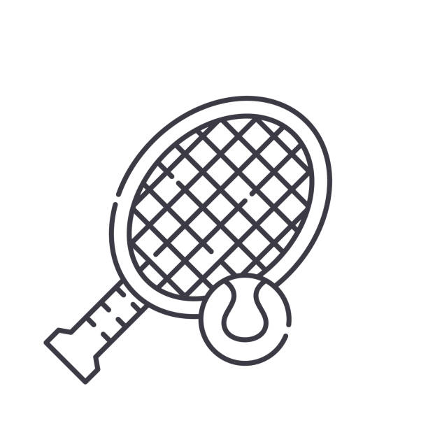 tennis-symbol, lineare isolierte illustration, dünnlinienvektor, web-design-zeichen, umriss-konzept-symbol mit bearbeitbaren strich auf weißem hintergrund. - tennis court tennis ball table tennis stock-grafiken, -clipart, -cartoons und -symbole