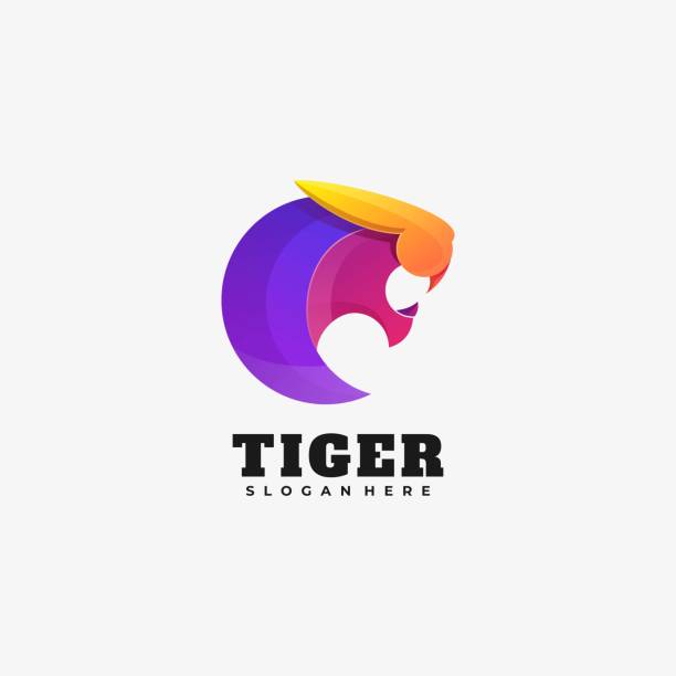 벡터 일러스트 레이시 타이거 그라데이션 다채로운 스타일. - tiger zoo animal awe stock illustrations