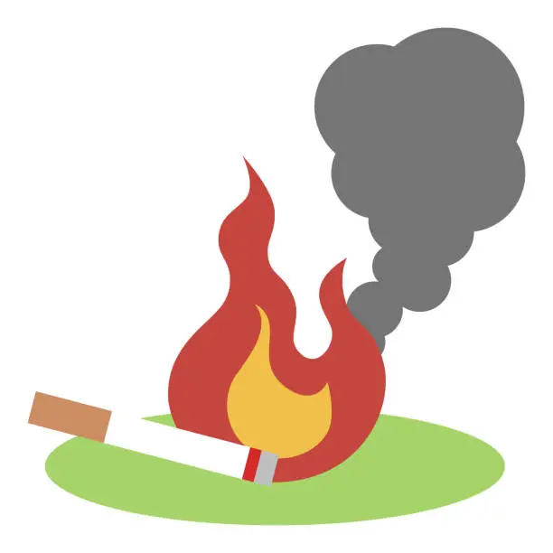 Vector illustration of Fire due to littering of cigarettes