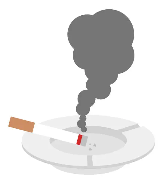 Vector illustration of Second-hand smoke of cigarettes placed in an ashtray