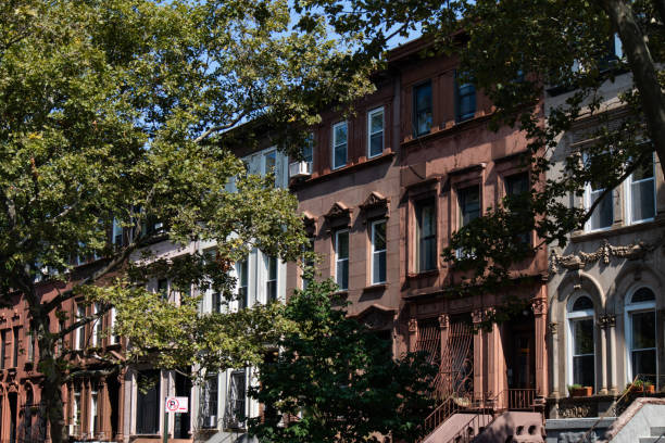 뉴욕시의 프로스펙트 하이츠 브루클린의 아름다운 올드 브라운스톤 주택 행 - brooklyn brownstone new york city row house 뉴스 사진 이미지