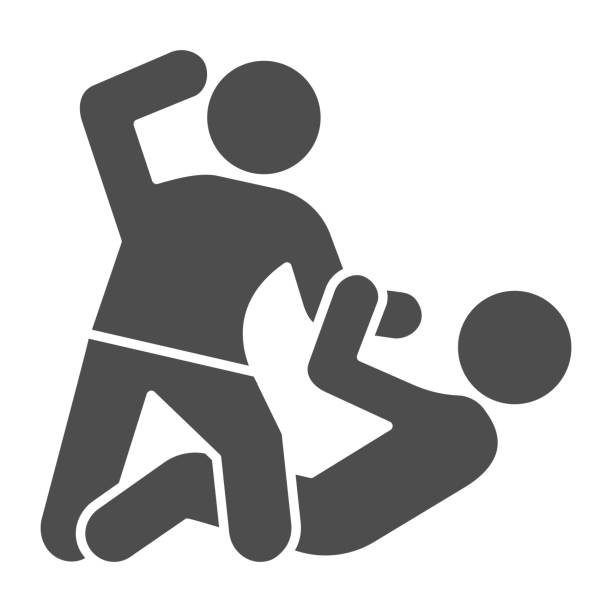 Man defending herself from bandit solid icon, self defense concept, boy beats lying man sign on white background, criminal attacks guy icon in glyph style. Vector graphics. Man defending herself from bandit solid icon, self defense concept, boy beats lying man sign on white background, criminal attacks guy icon in glyph style. Vector graphics karate illustrations stock illustrations
