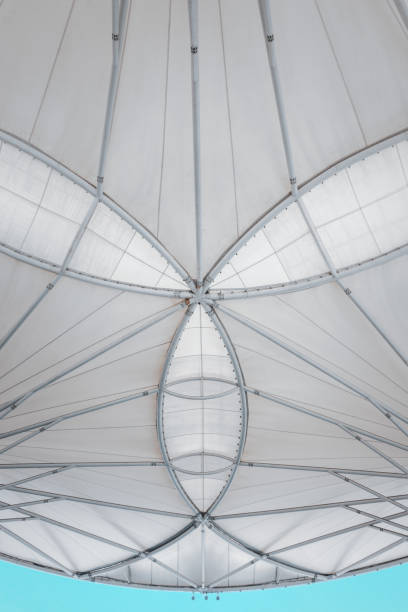 istock Fabric Tension Membrane Facade Detail Structure of Roofing Sun Shade, Modern Architecture Facade Building Design for Outdoors Resting Area. Abstract Pattern Background of Roof Tensile Membranes 1286065663