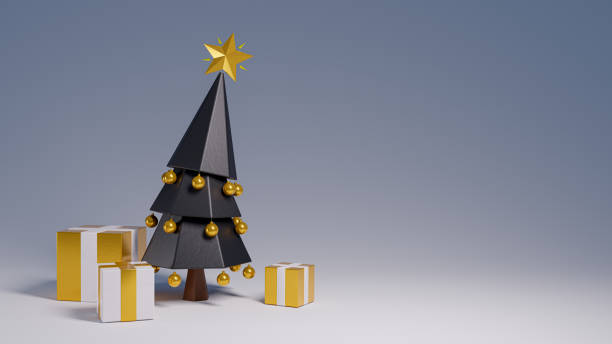 istock Christmas Tree with Presents - Stylized with Gold and Black - 3D Illustration 1286067651