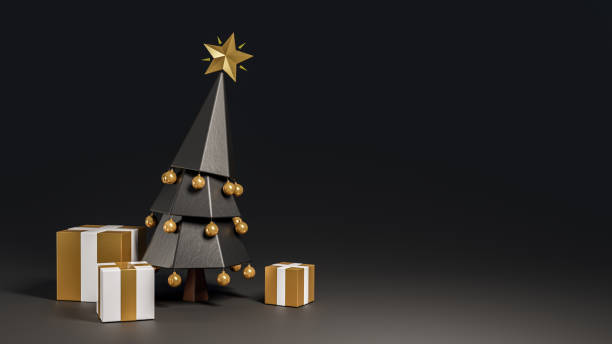istock Christmas Tree with Presents - Stylized with Gold and Black - 3D Illustration 1286067652