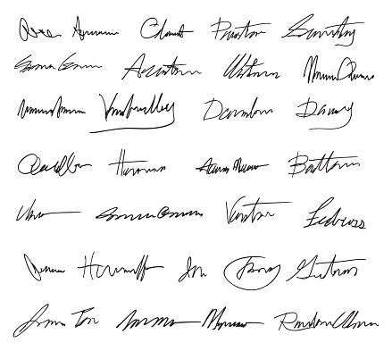 Vector illustration of a set of fictitious signatures.