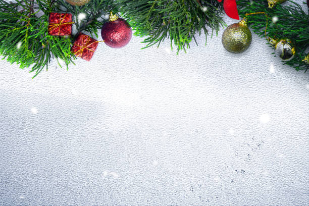 istock Christmas ornaments and decorations on snow 1286074933
