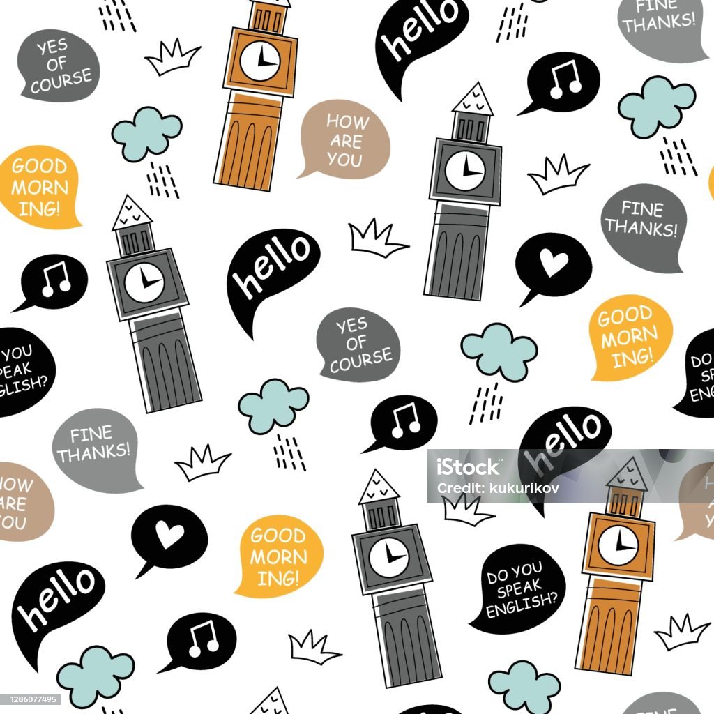 English Patterns Vector English Vector Seamless Pattern With Big Ben And Speech Bubbles Stock ...