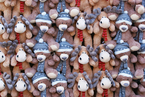 istock bear Teddy and Christmas elk. teddy bears and deer as Christmas background 1286077594