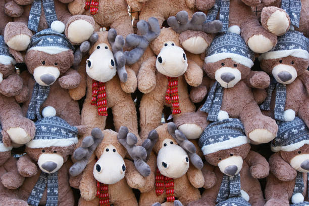 istock bear Teddy and Christmas elk. teddy bears and deer as Christmas background 1286077611