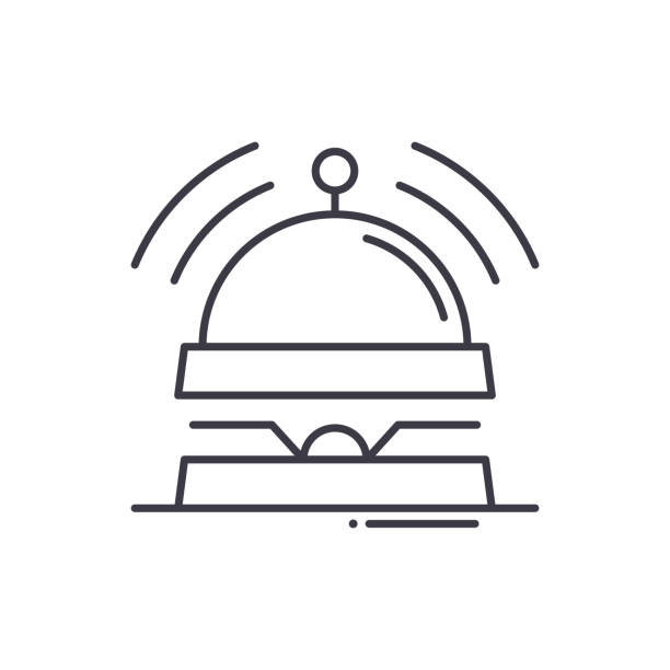 значок кольцевых сервисов, линейная изолированная иллюстрация, вектор тонкой линии, знак веб-дизайна, контурный концептуальный символ с ре - hotel bell service bell white background stock illustrations