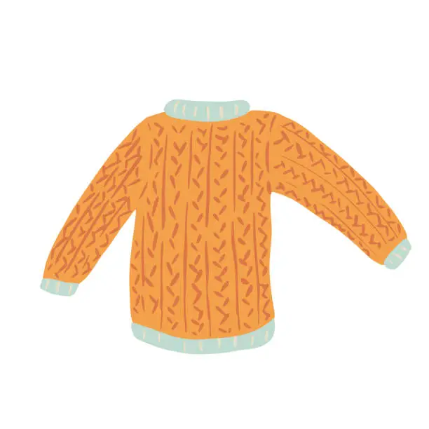 Vector illustration of Sweater from wool isolated on white background. Yellow ugly sweater sketch hand drawn in style doodle.