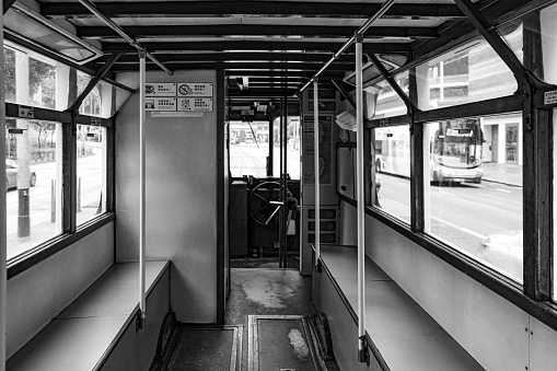 Empty tram in Wan Chai district during the third wave of the pandemic