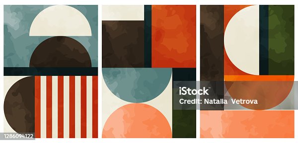 istock Vintage illustrations with stripes, shapes, circles, lines. 1286094122