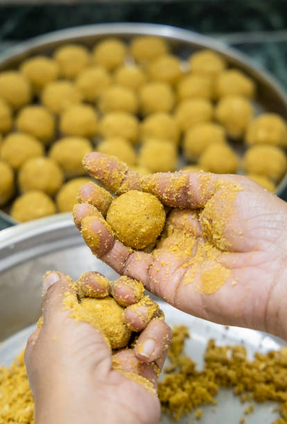 besan laddoos are being made for festivals in india