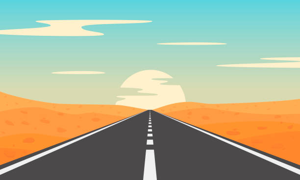 ilustraciones, imágenes clip art, dibujos animados e iconos de stock de carretera del desierto - desert road road urban road desert