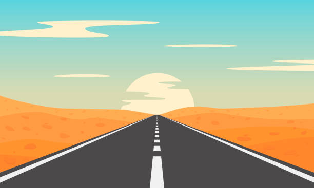 Desert road Road in desert. Desert landscape with asphalt highway. desert road background stock illustrations