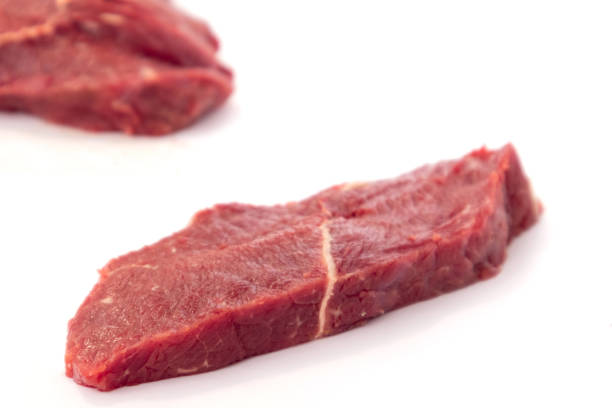 istock Fresh raw beef steak isolated on white background. Close up raw meat beef. 1286096901