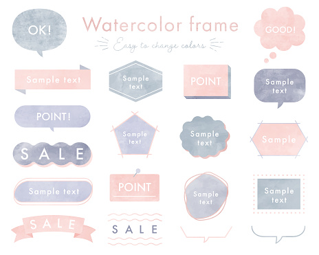 istock Set of illustrations of various watercolor-style frames 1286097061