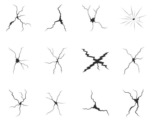 zestaw ikon pęknięć - breaking glass cracked broken stock illustrations