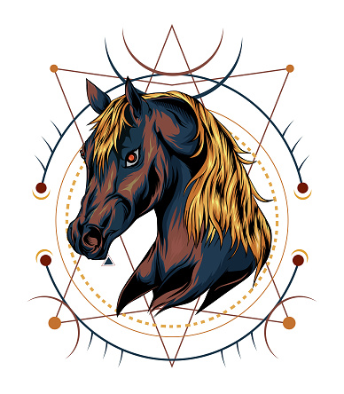 Horse Horse Head Illustration With Sacred Background In The Dark Design For  T Shirt Apparel Poster Decoration Print Accessories Phone Case And Other  Stock Illustration - Download Image Now - iStock