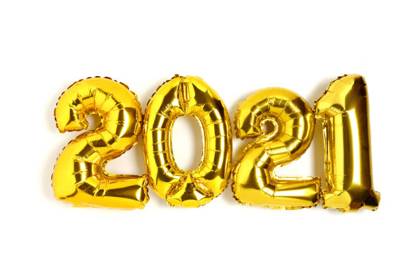istock 2021 made from golden balloons with isolated on a white. 1286112728
