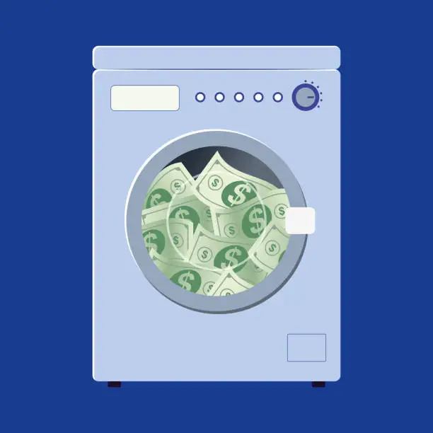 Vector illustration of Washing Machine Laundering Lots Of Money