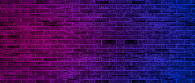 Lighting effect neon light on brick wall texture for party or club bar background decoration.