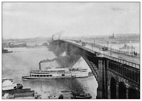 Antique black and white photo of the United States: Eades bridge, St Louis