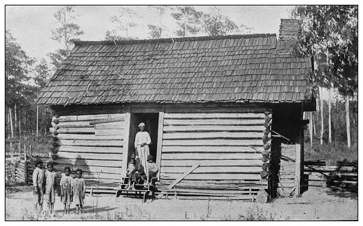 Antique black and white photo of the United States: Family in Old Scotia, Missouri