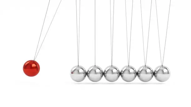 Photo of 3D rendering Metal Newton's cradle on white background