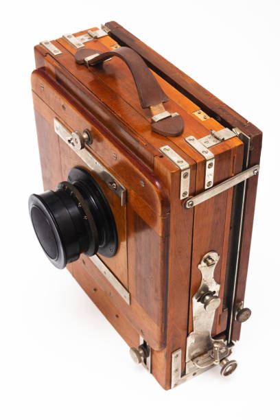 old wooden camera on a white background
