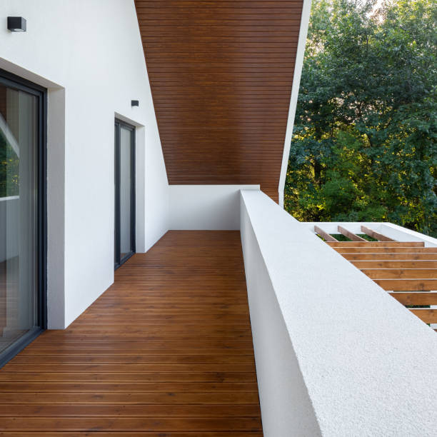 istock Wooden floor and ceiling in terrace 1286139250