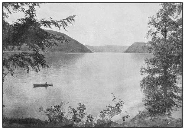 Antique black and white photo of the United States: Peekskill bay and Hudson narrows, Hudson River Antique black and white photo of the United States: Peekskill bay and Hudson narrows, Hudson River hudson valley stock illustrations