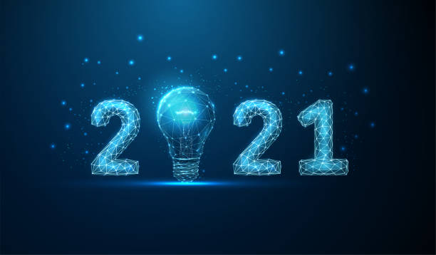 istock Abstract Happy 2021 New Year greeting card with light bulb 1286142280