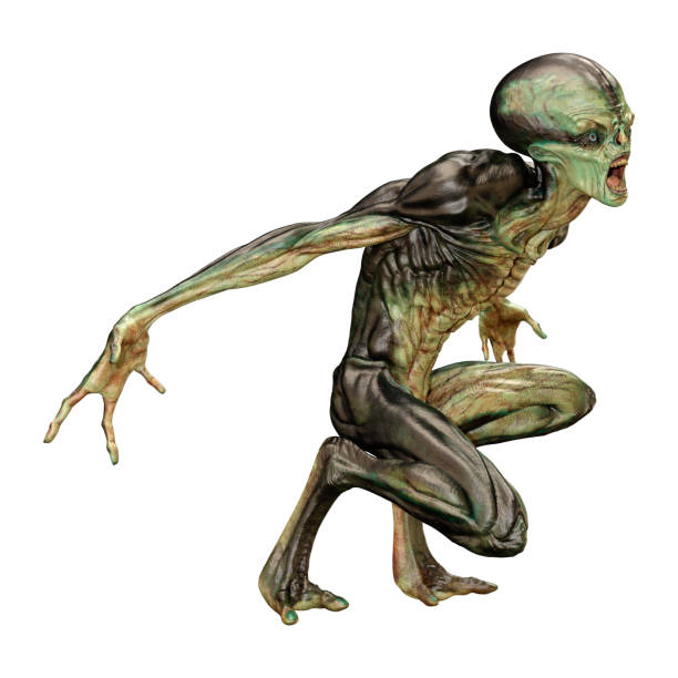 istock 3D illustration green alien on white 1286143500