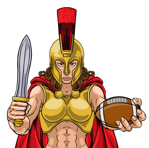 Spartan Trojan Gladiator Football Warrior Woman A Spartan or Trojan female gladiator warrior woman American football sports mascot spartans vectors stock illustrations