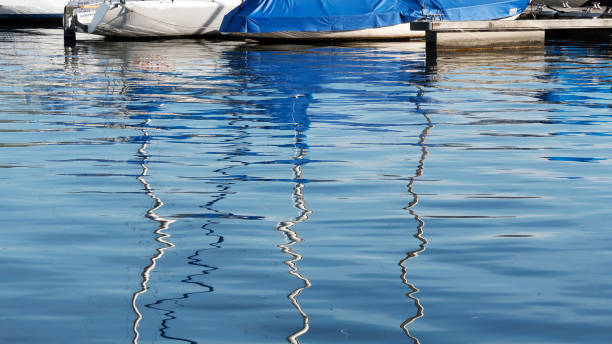 Water surface of a calm lake with reflections