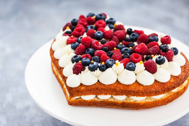 istock Delicious homemade heart shaped vanilla cake 1286149986
